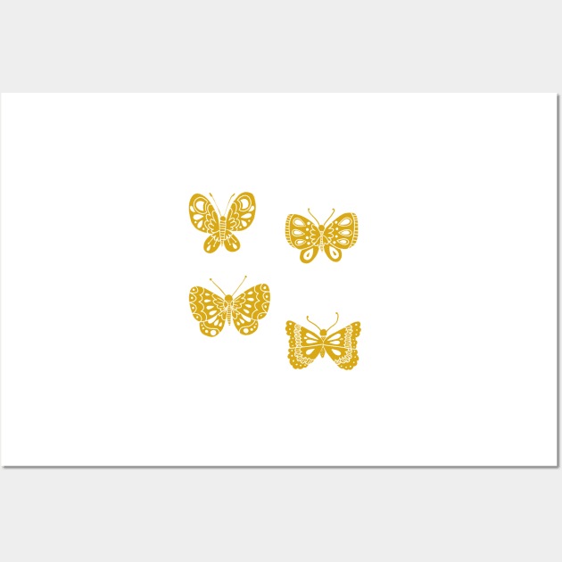 Butterflies on Mustard Wall Art by latheandquill